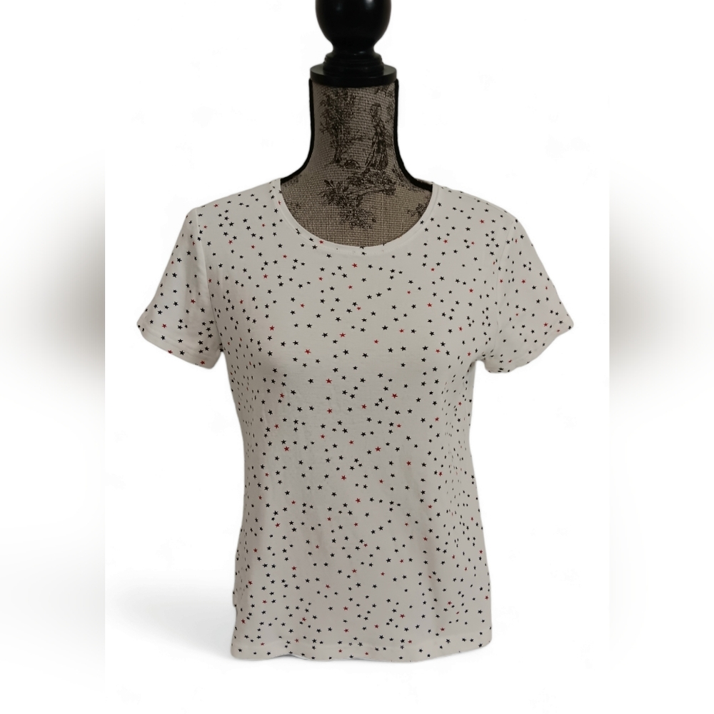 Croft & Barrow women's white patriotic stars short-sleeve top size M